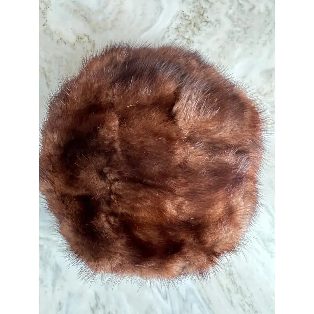 Genuine brown fur pillbox hat mink - Picture 7 of 7